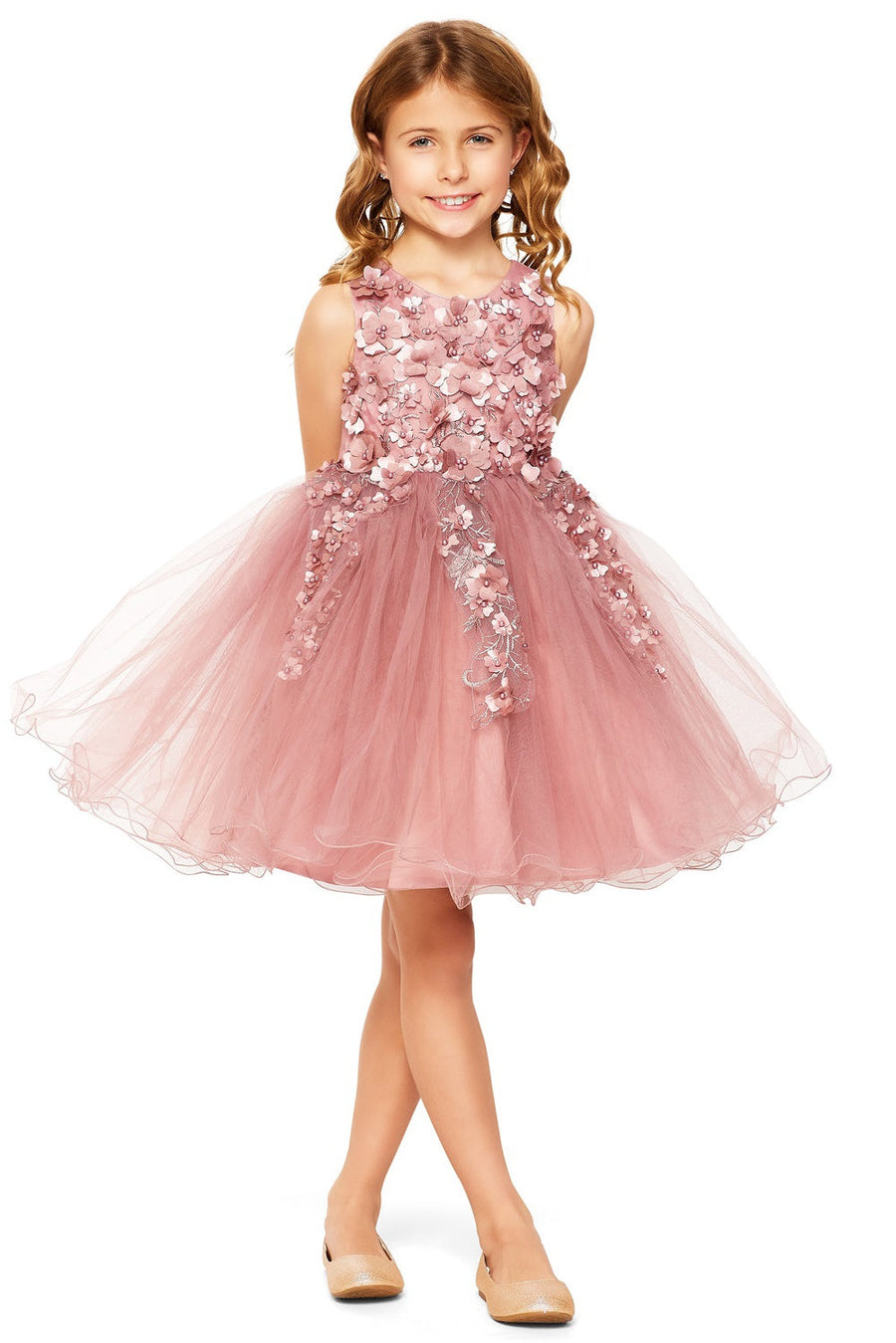 Flower Girl Dresses Short 3D Floral A Line Flower Girl Dress Mauve