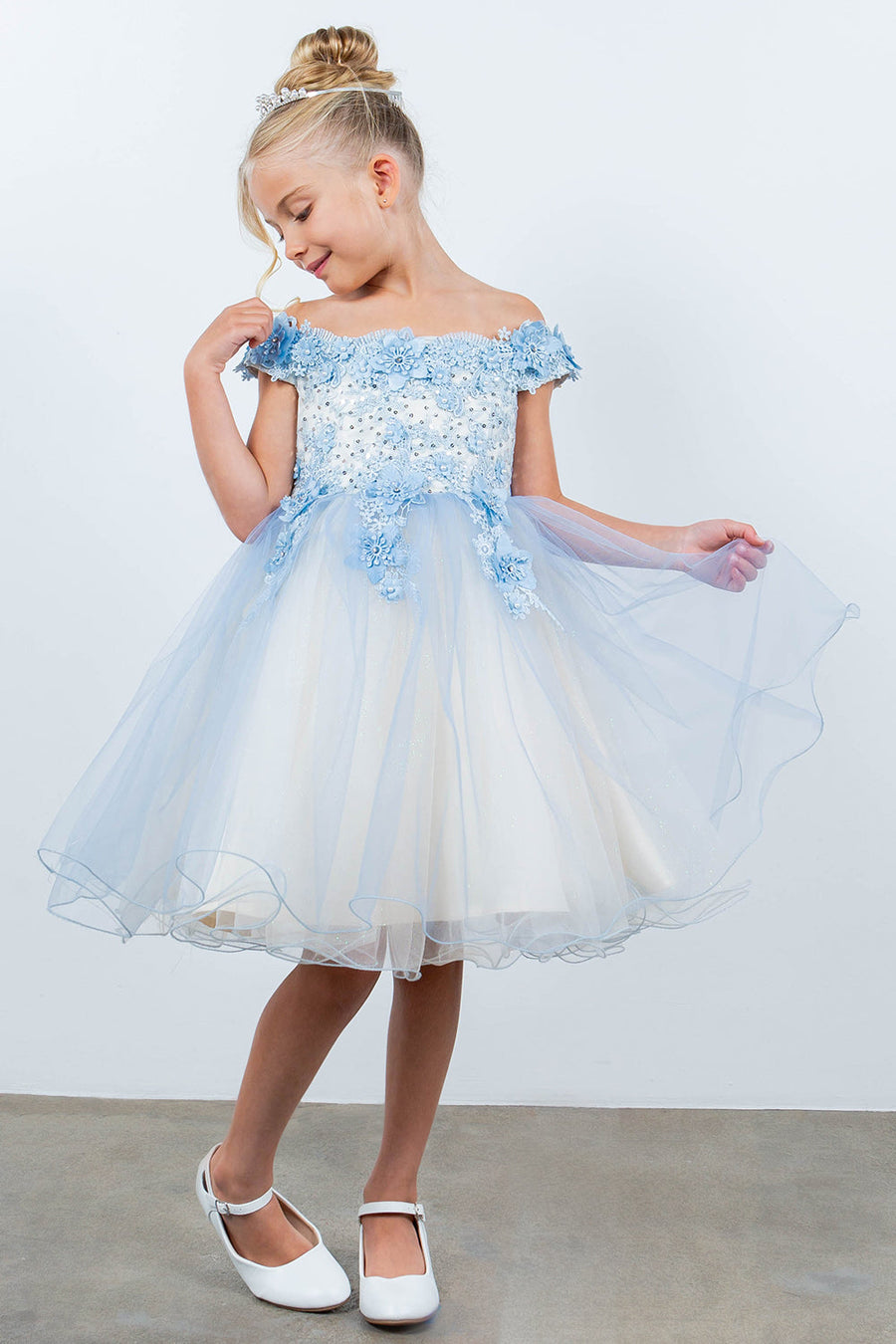 Flower Girl Dresses Short 3D Floral Applique Flower Girl Dress Blue
