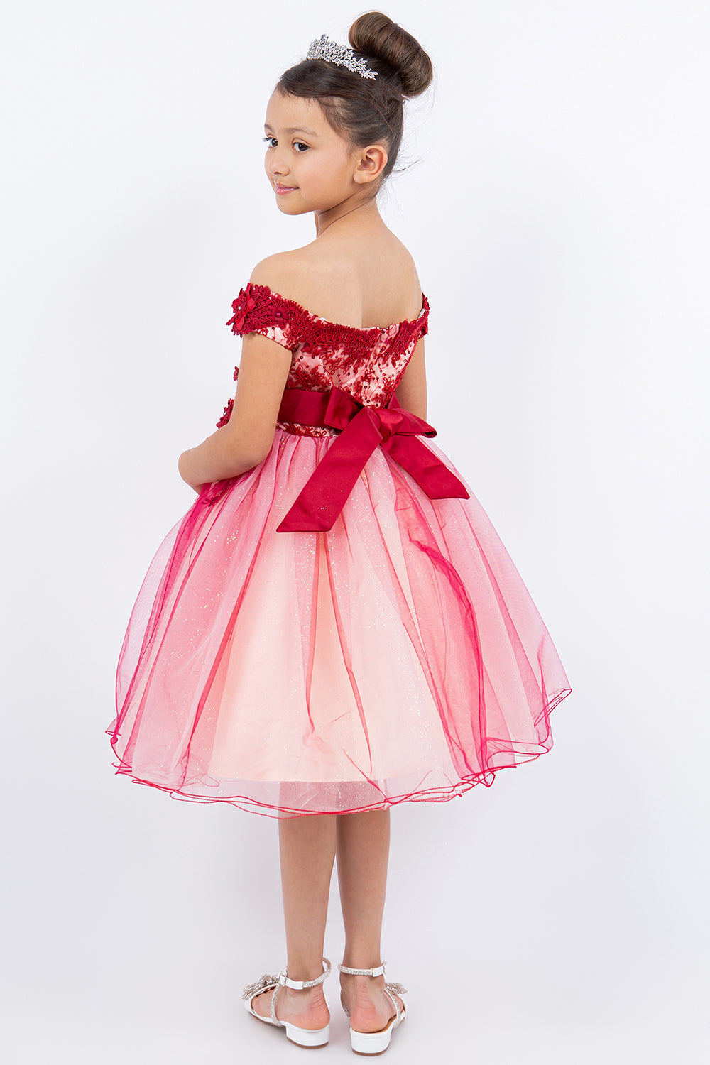 Flower Girl Dresses Short 3D Floral Applique Flower Girl Dress Burgundy