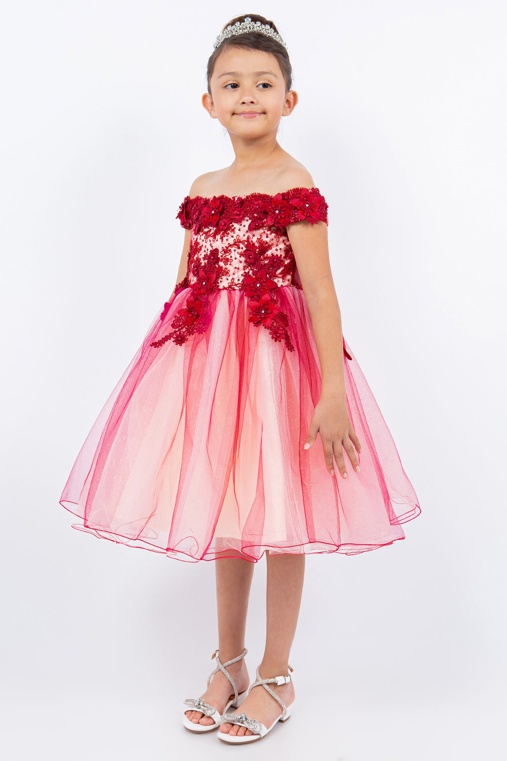 Flower Girl Dresses Short 3D Floral Applique Flower Girl Dress Burgundy