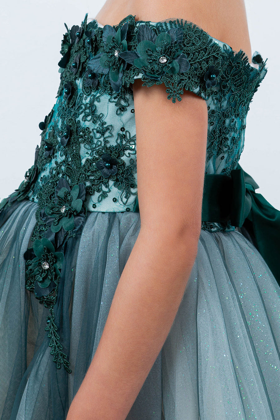 Flower Girl Dresses Short 3D Floral Applique Flower Girl Dress Hunter Green