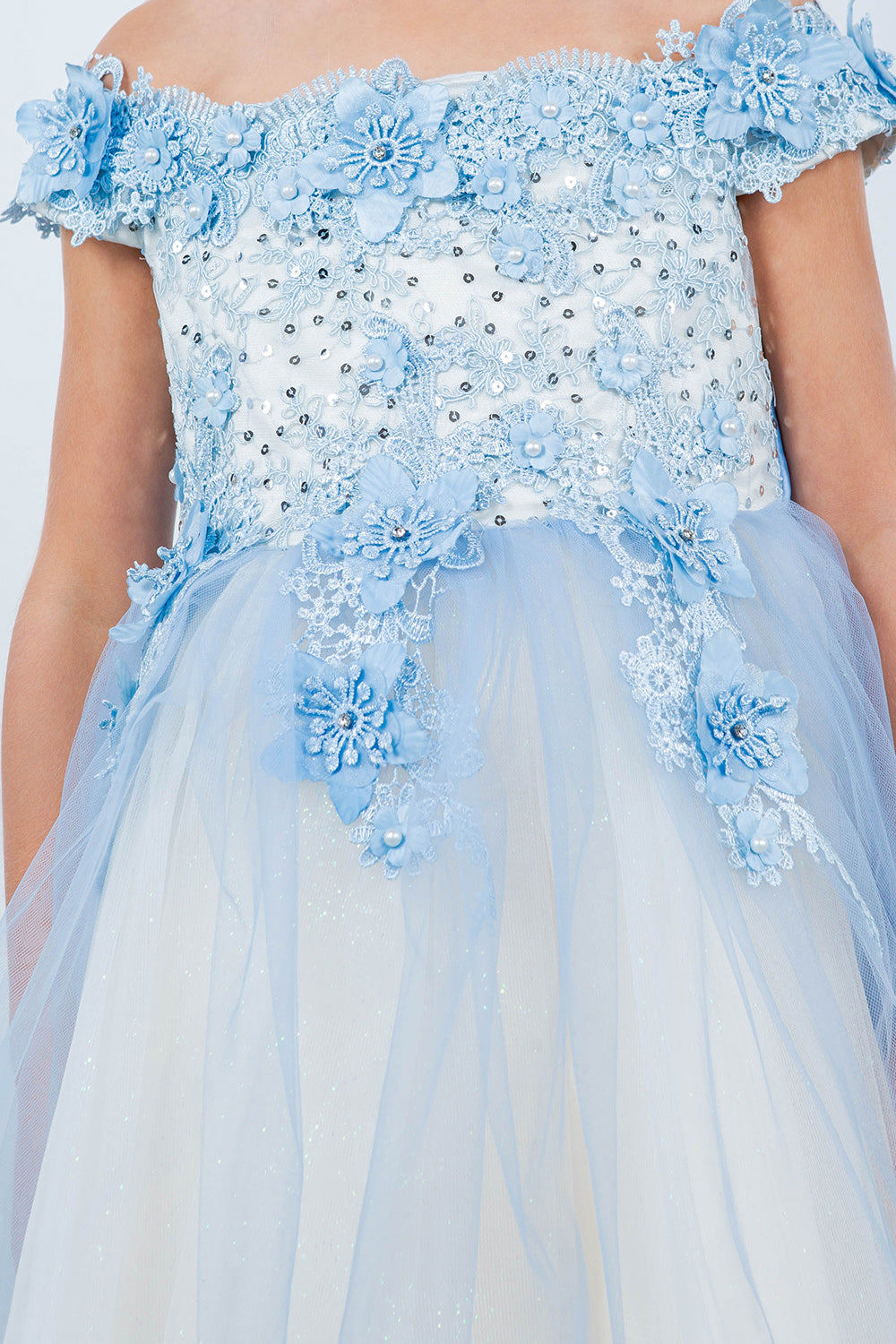 Flower Girl Dresses Short 3D Floral Applique Flower Girl Dress Blue