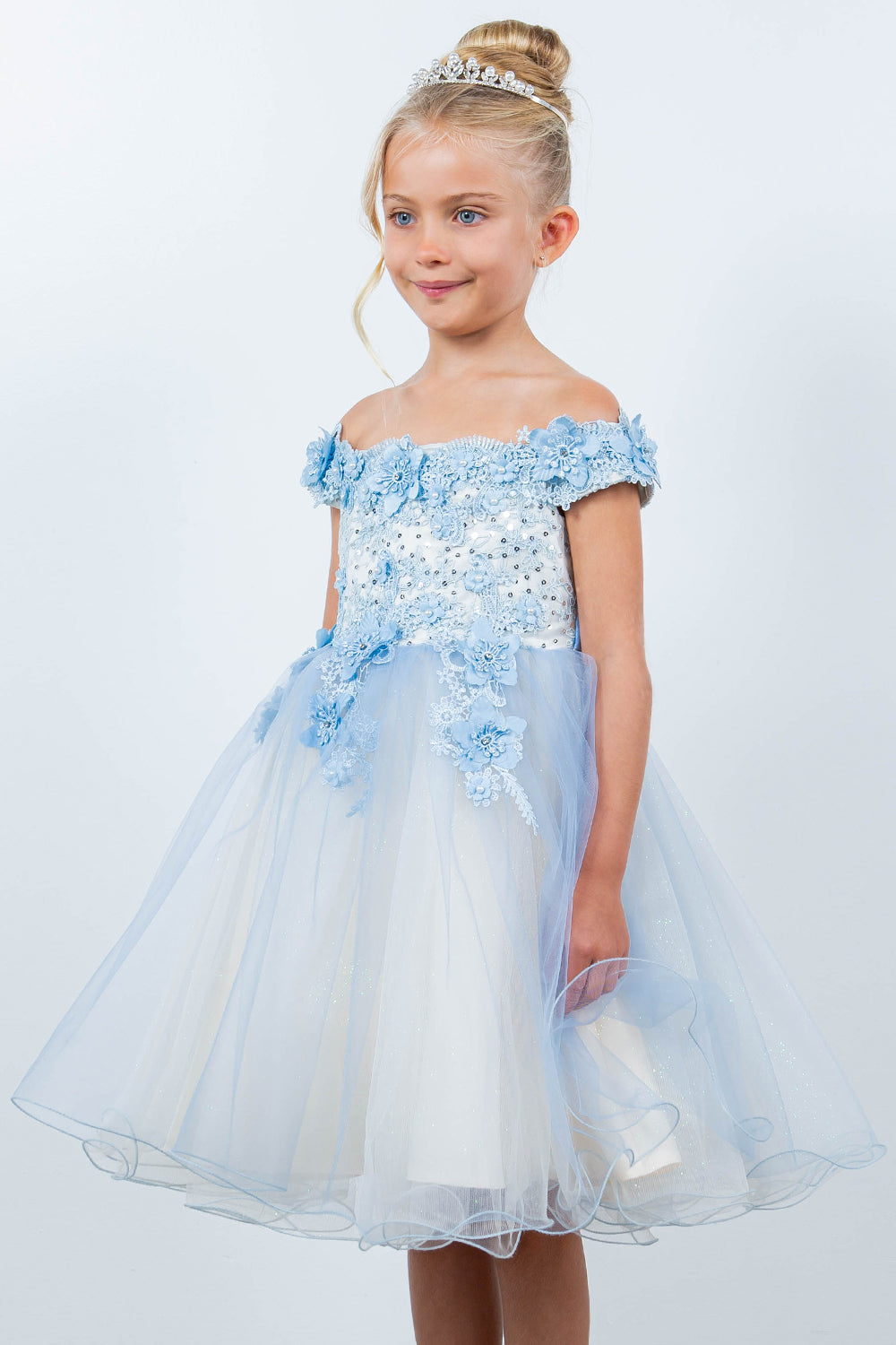 Flower Girl Dresses Short 3D Floral Applique Flower Girl Dress Blue