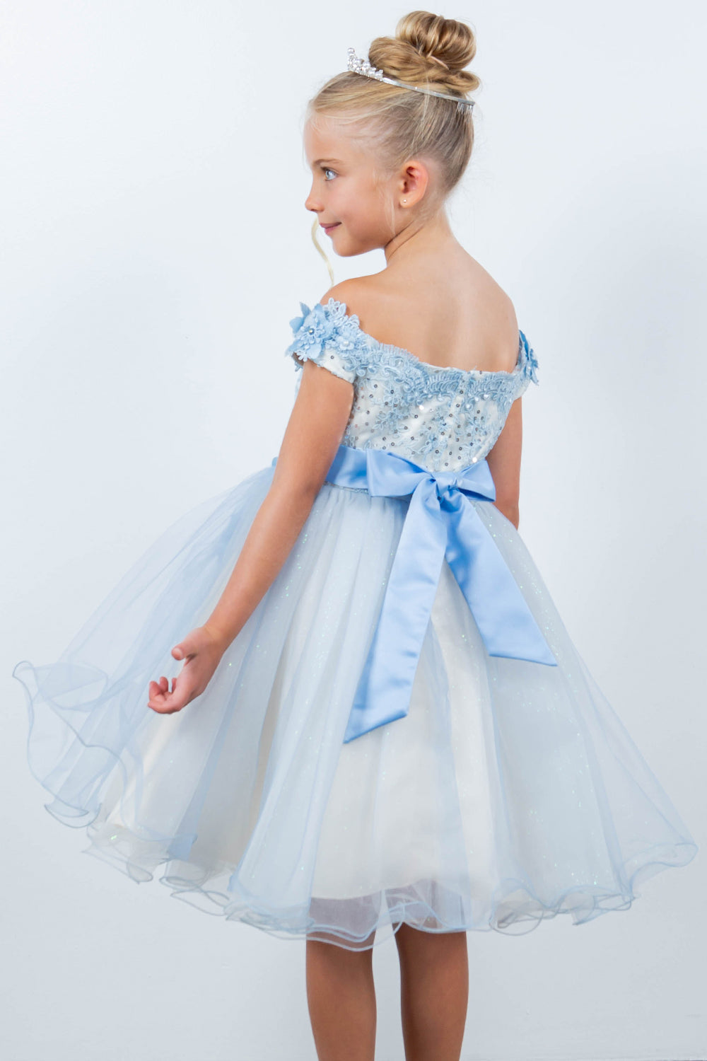 Flower Girl Dresses Short 3D Floral Applique Flower Girl Dress Blue