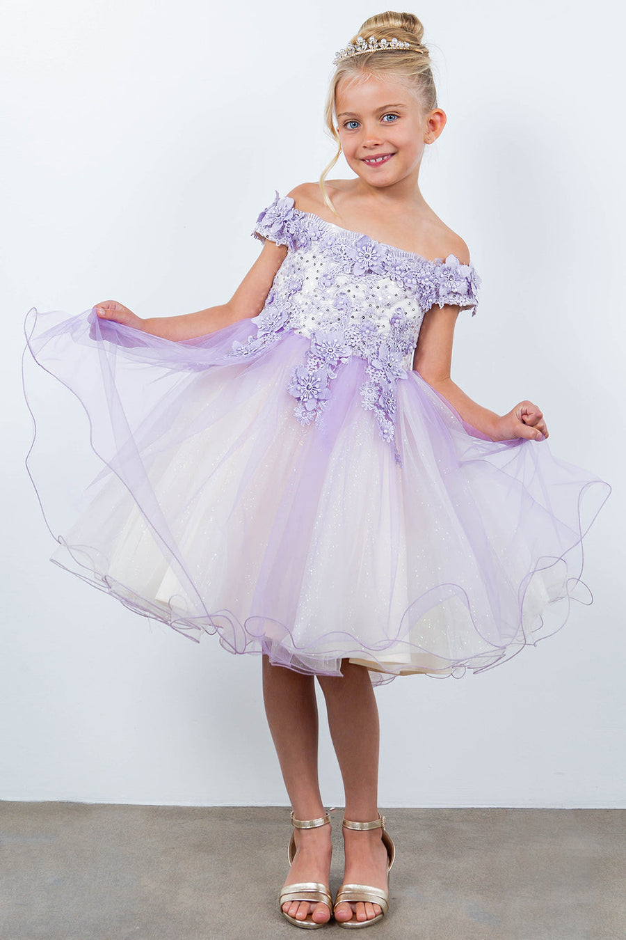 Flower Girl Dresses Short 3D Floral Applique Flower Girl Dress  Lilac