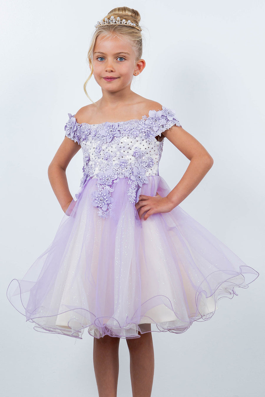 Flower Girl Dresses Short 3D Floral Applique Flower Girl Dress  Lilac