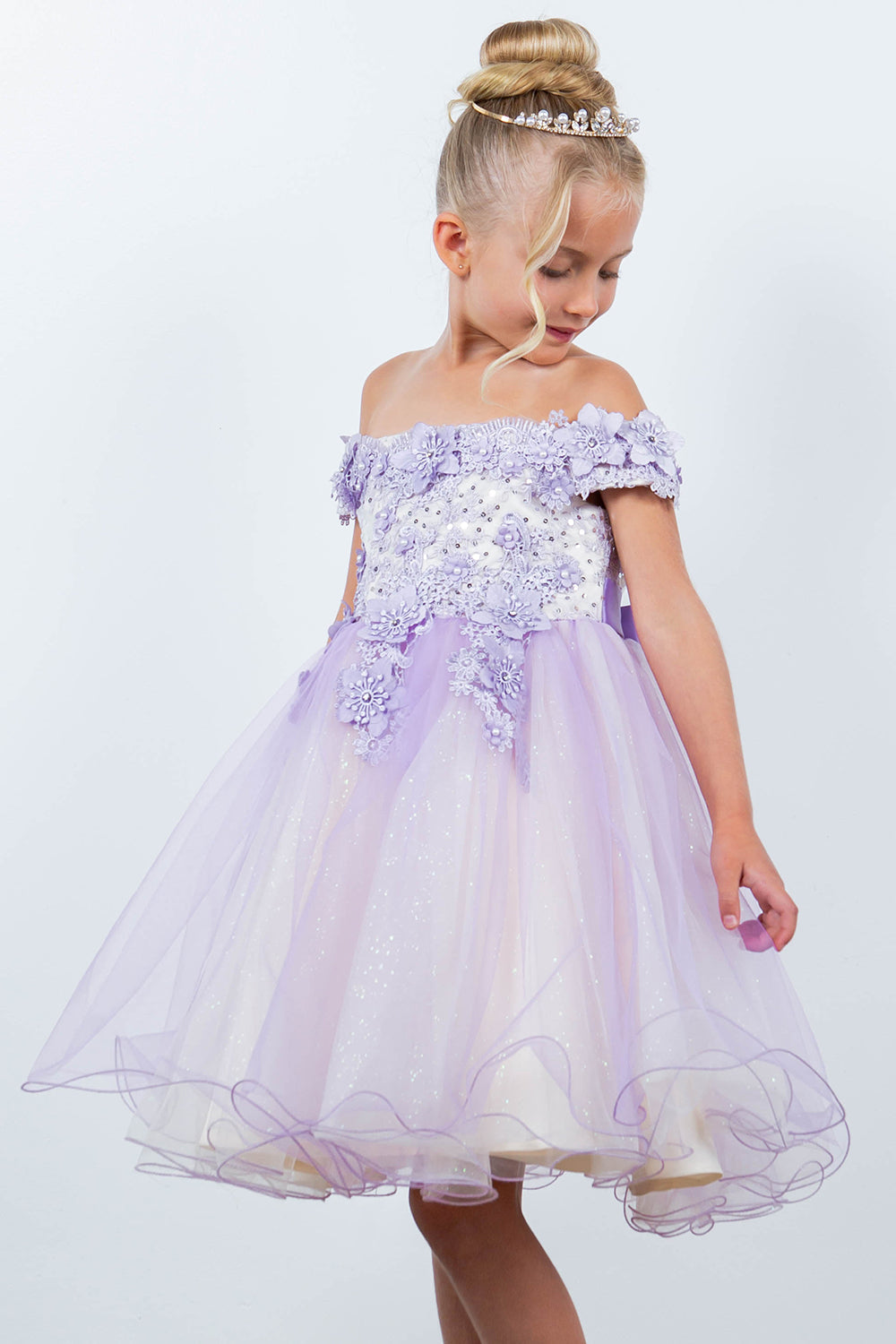 Flower Girl Dresses Short 3D Floral Applique Flower Girl Dress  Lilac