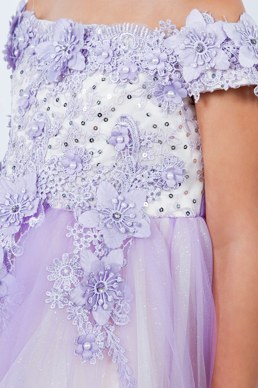 Flower Girl Dresses Short 3D Floral Applique Flower Girl Dress  Lilac