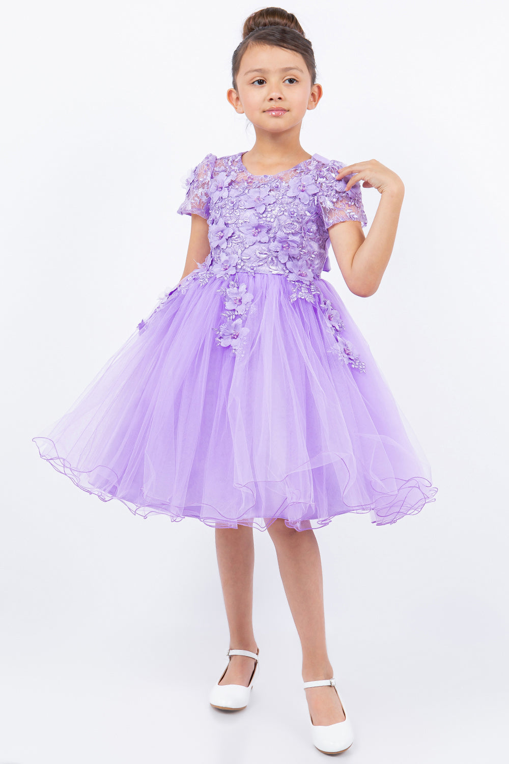 Flower Girl Dresses Short 3D Floral A Line Flower Girl Dress Lilac