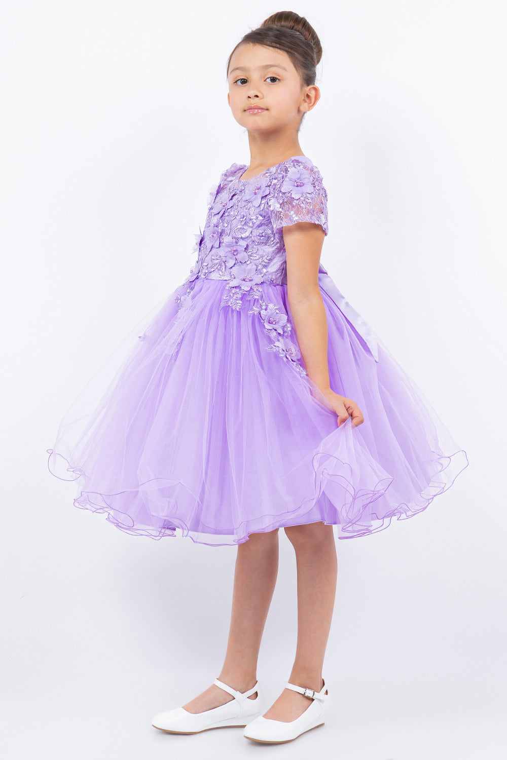 Flower Girl Dresses Short 3D Floral A Line Flower Girl Dress Lilac