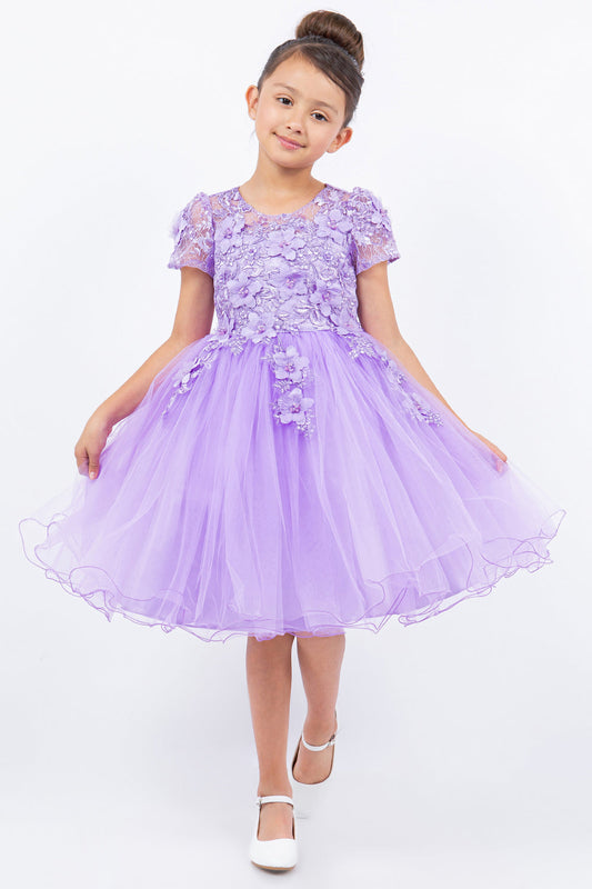 Flower Girl Dresses Short 3D Floral A Line Flower Girl Dress Lilac