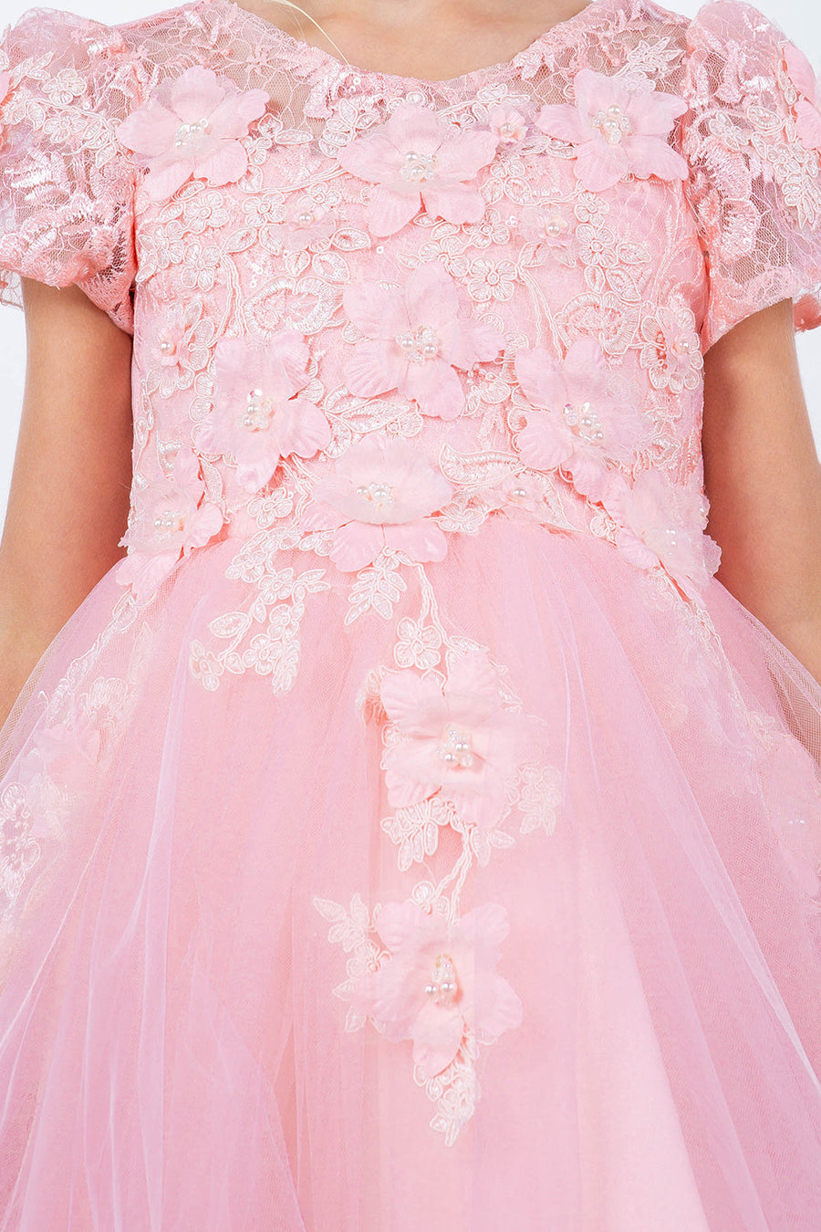 Flower Girl Dresses Short 3D Floral A Line Flower Girl Dress Peach