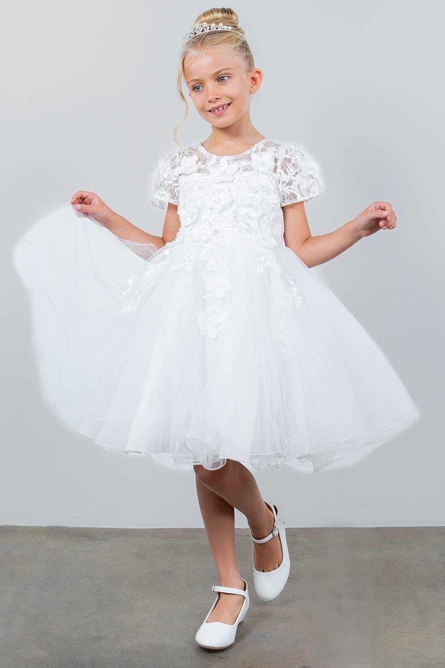 Flower Girl Dresses Short 3D Floral A Line Flower Girl Dress White