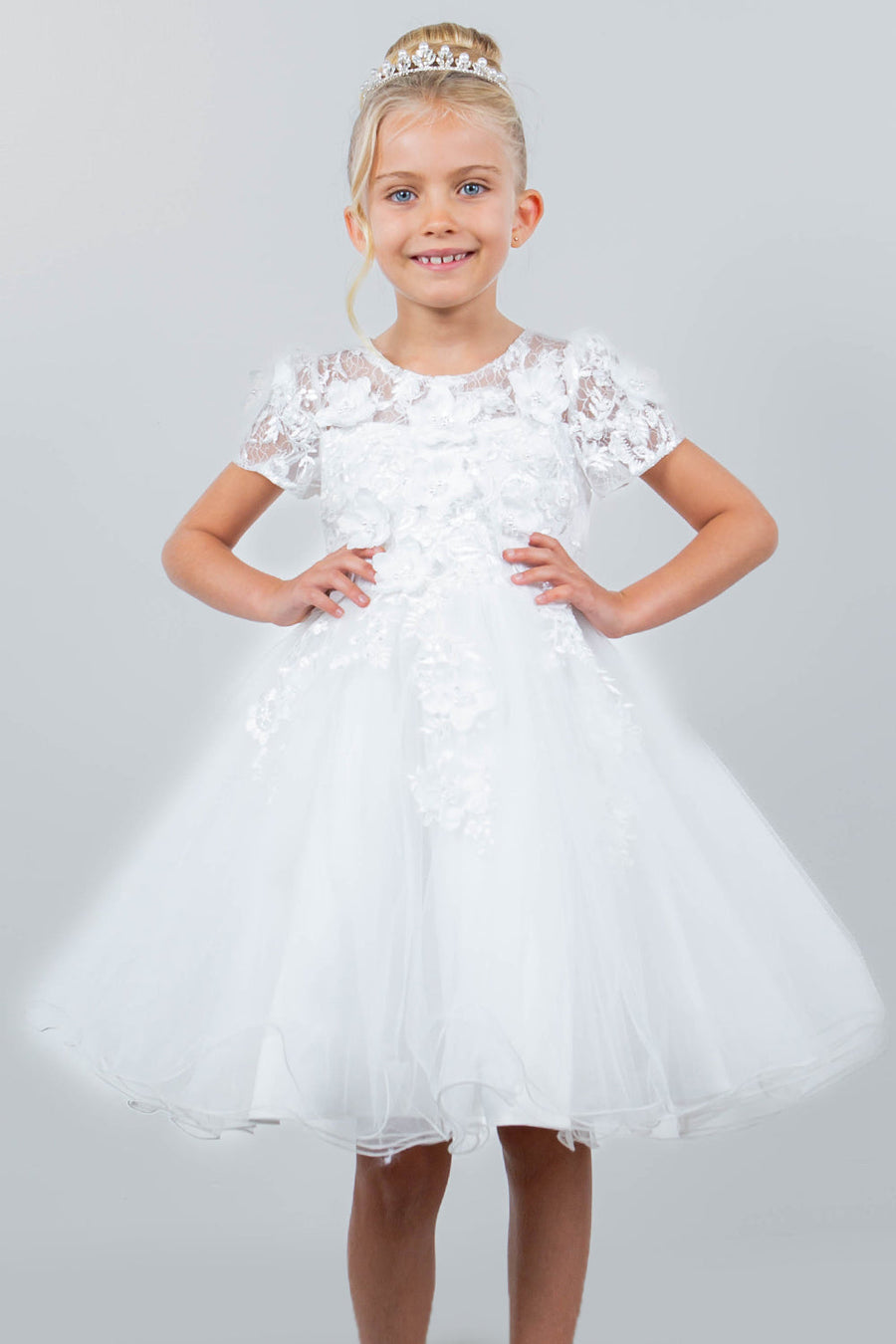 Flower Girl Dresses Short 3D Floral A Line Flower Girl Dress White