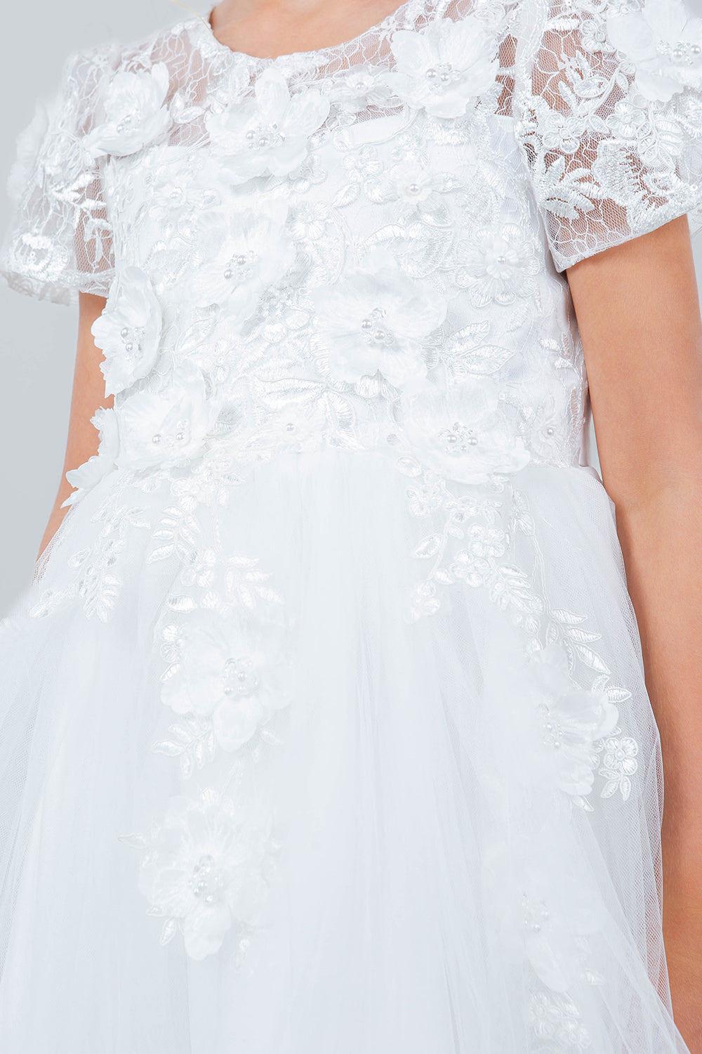 Flower Girl Dresses Short 3D Floral A Line Flower Girl Dress White