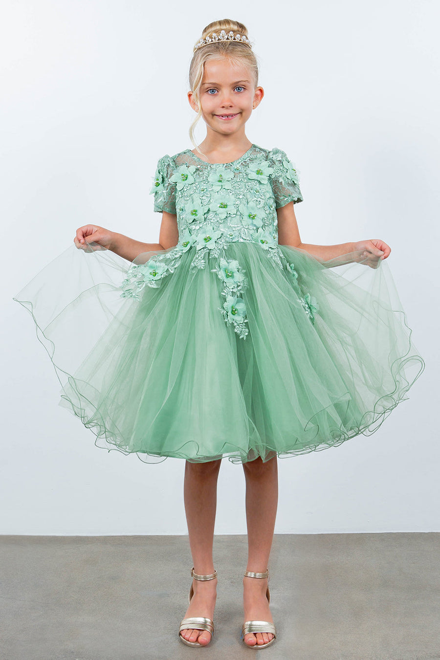 Flower Girl Dresses Short 3D Floral A Line Flower Girl Dress Sage