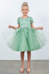 Flower Girl Dresses Short 3D Floral A Line Flower Girl Dress Sage