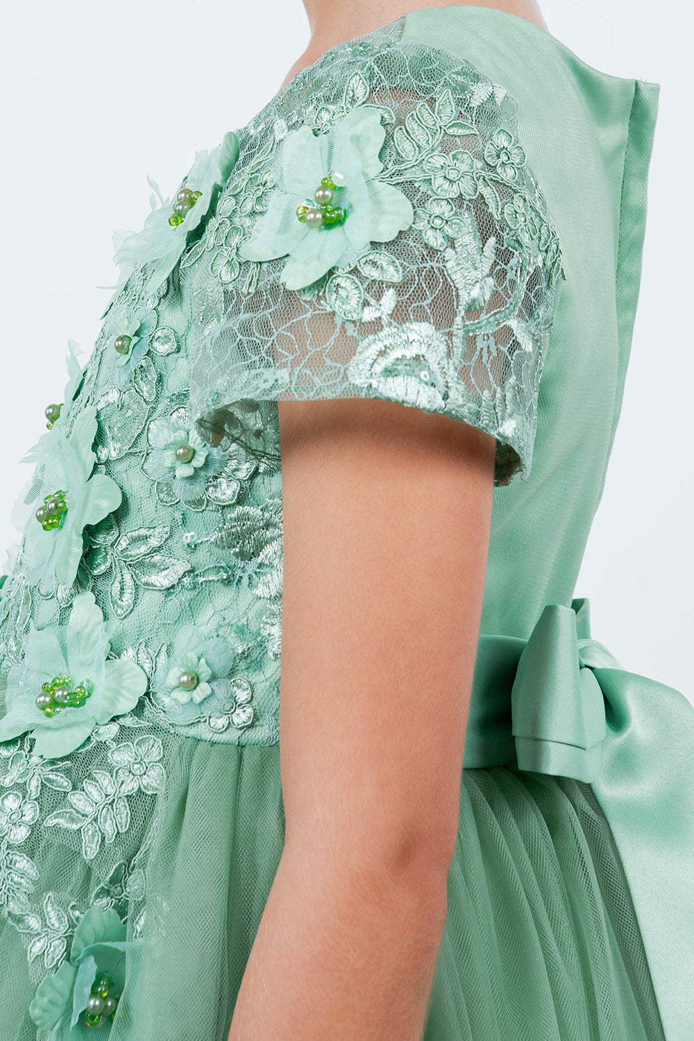 Flower Girl Dresses Short 3D Floral A Line Flower Girl Dress Sage