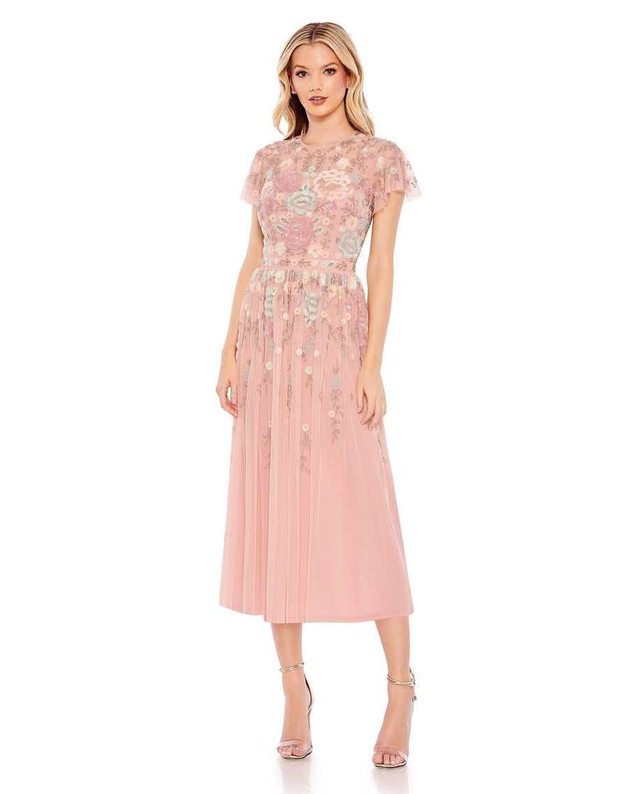 Cocktail Dresses  Butterfly Embellished Cocktail Midi Dress Dusty Rose
