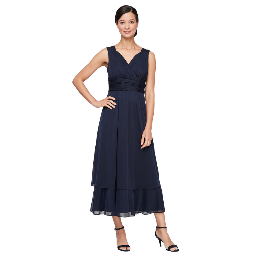 Formal Dresses Mother of the Bride Formal Jacket Tea Length Dress Navy
