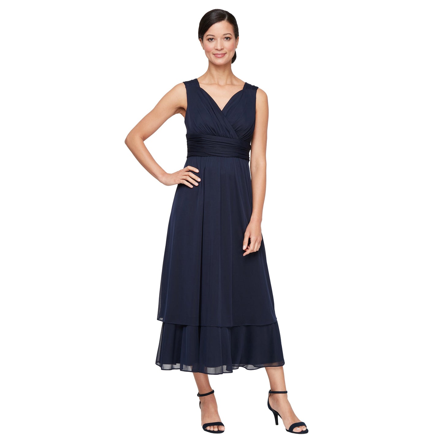 Formal Dresses Mother of the Bride Formal Jacket Tea Length Dress Navy