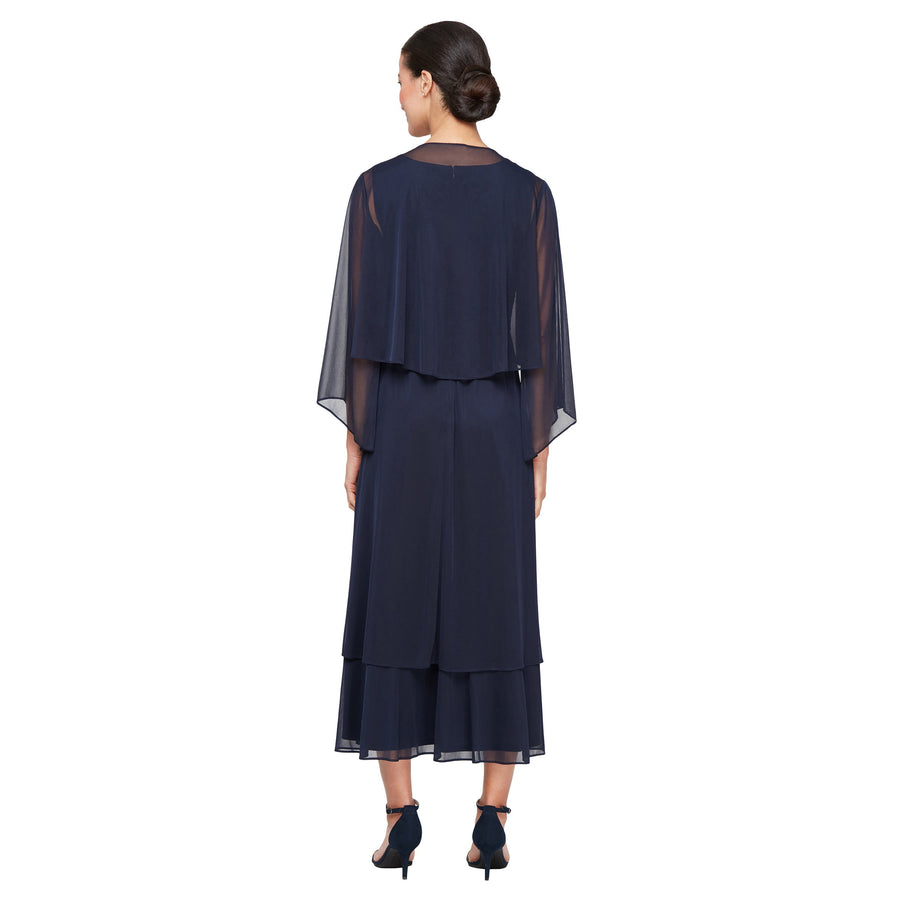Formal Dresses Mother of the Bride Formal Jacket Tea Length Dress Navy