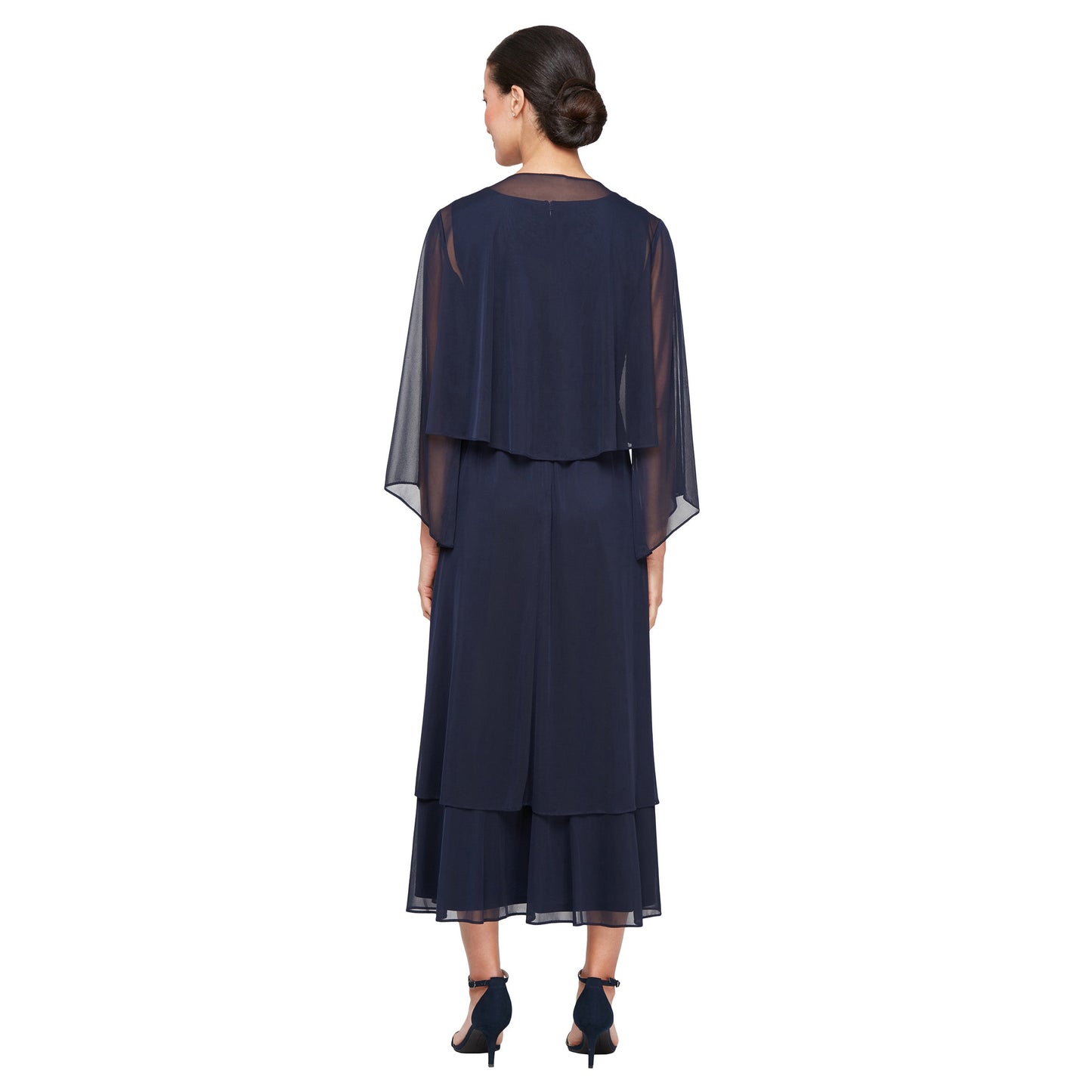 Formal Dresses Mother of the Bride Formal Jacket Tea Length Dress Navy