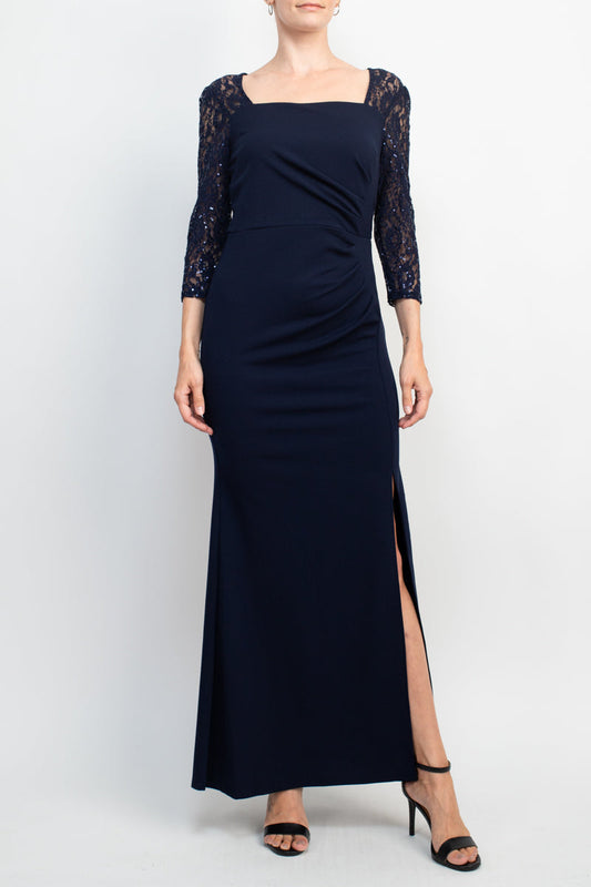 Formal Dresses Long Pleated Slit Formal Dress NAVY