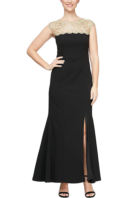 Formal Dresses Long Lace Slit Formal Dress BLACK GOLD
