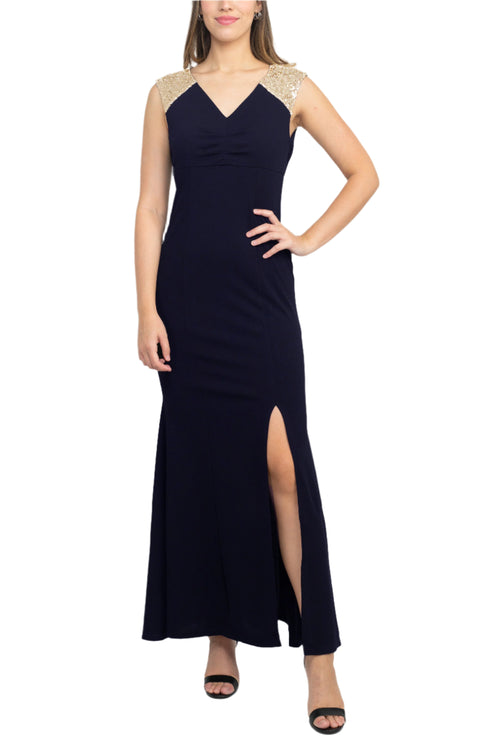 Formal  Dresses Fitted Slit Long Formal Evening Dress Navy