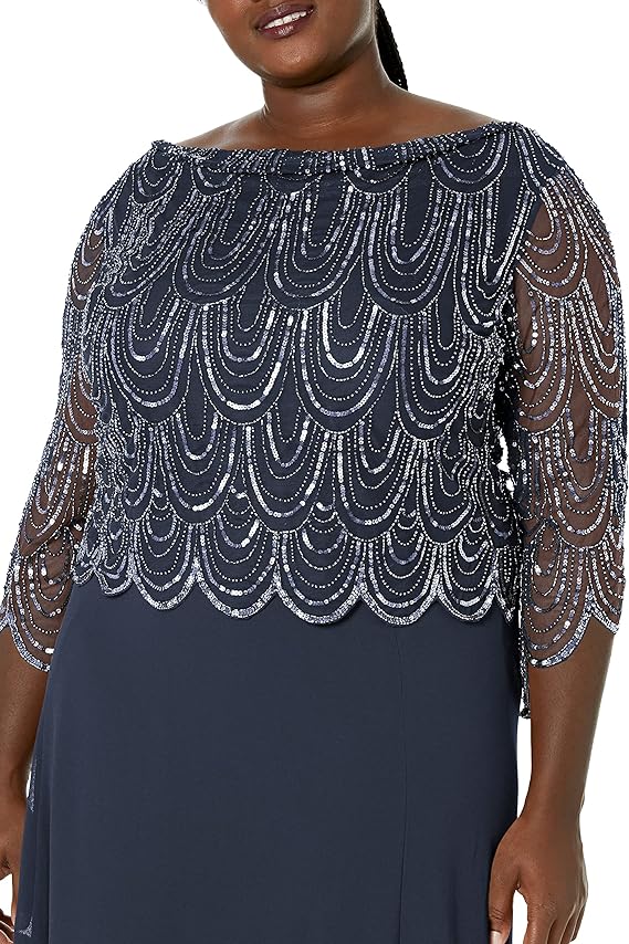 فستان رسمي طويل أزرق داكن مقاس 22W J Kara مقاس كبير للبيع