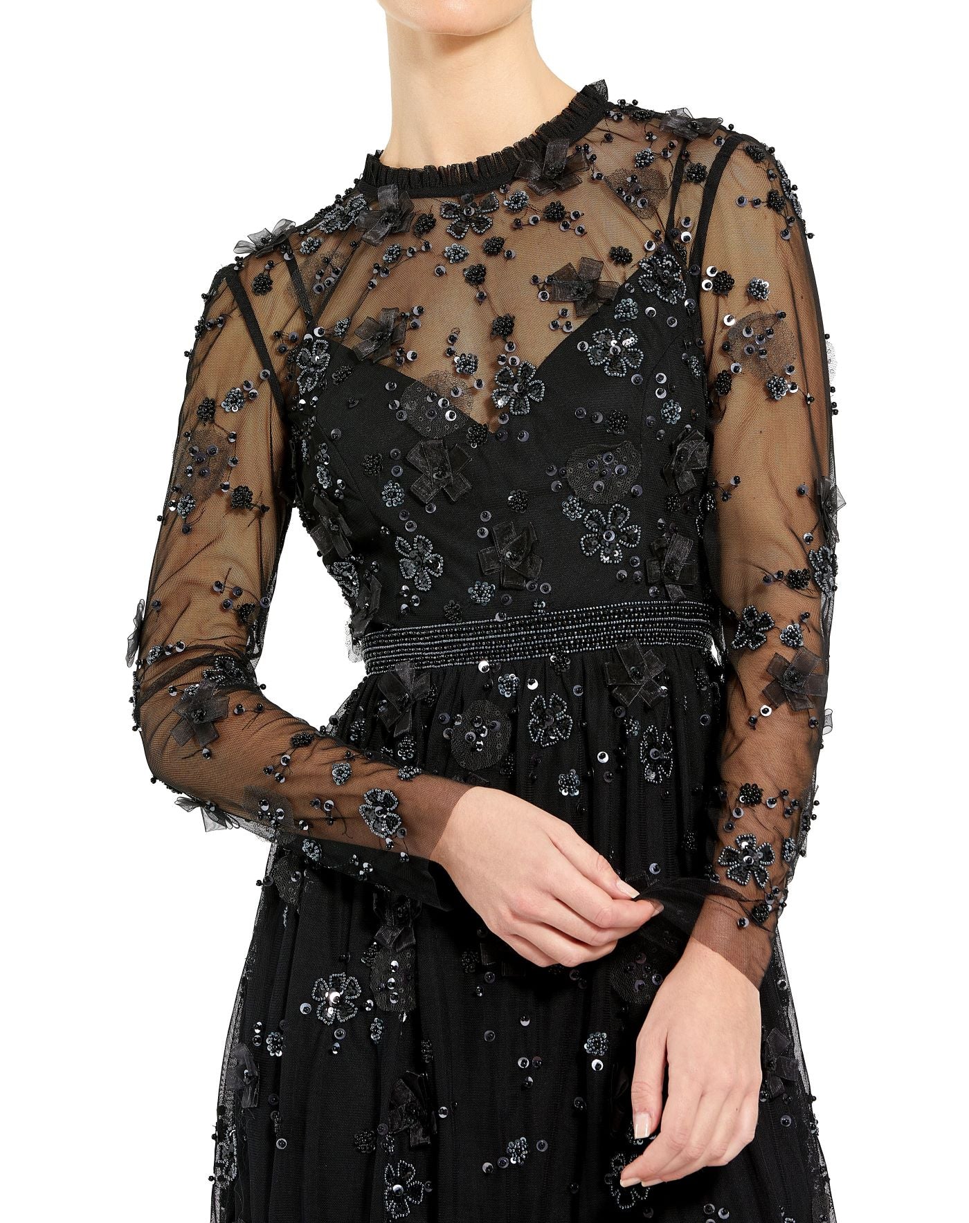 Cocktail Dresses Short Cocktail Long Sleeve Beaded Mini Dress Black