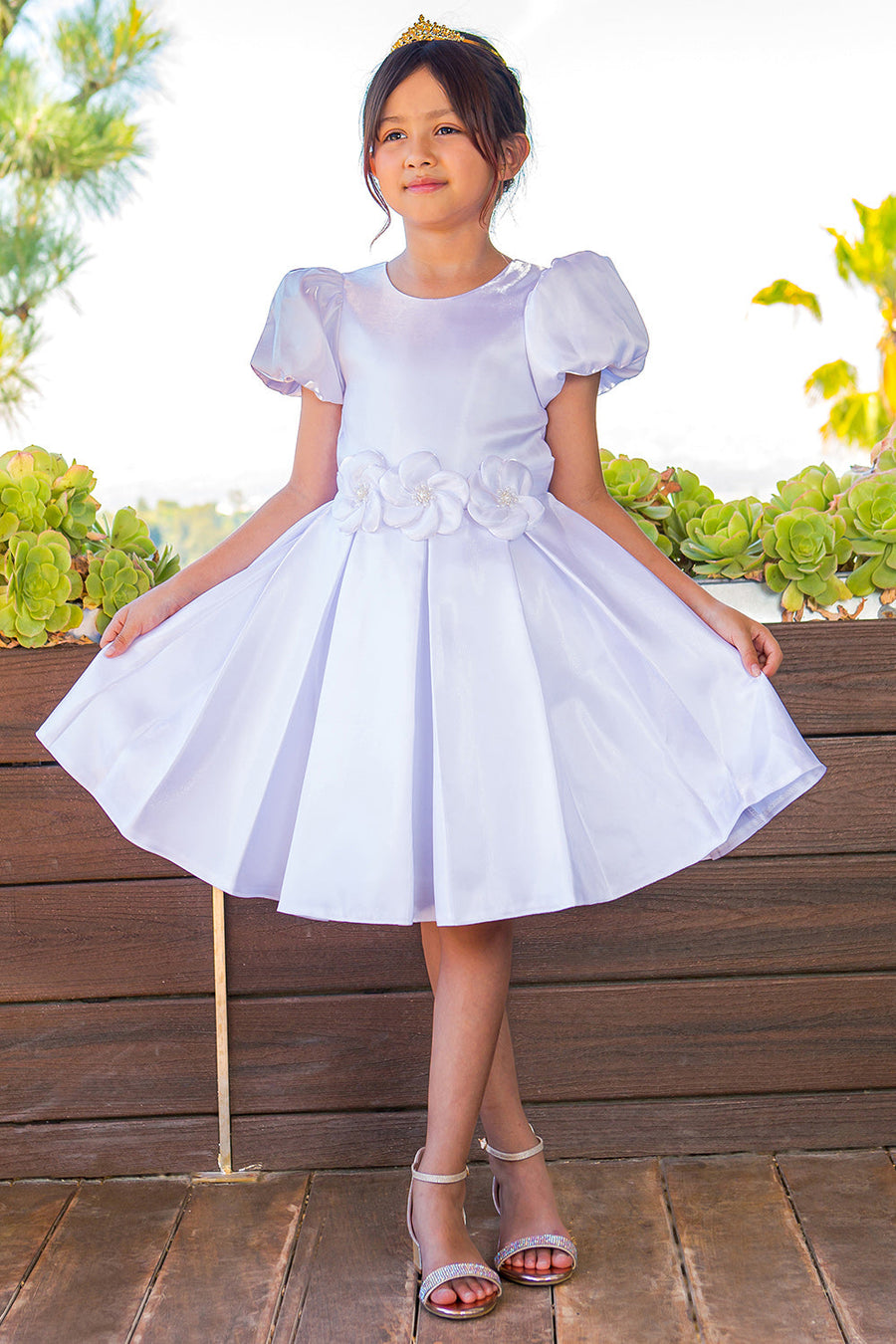 Flower Girl Dresses Short Puff Sleeve Pleated Flower Girl Dress Ivory