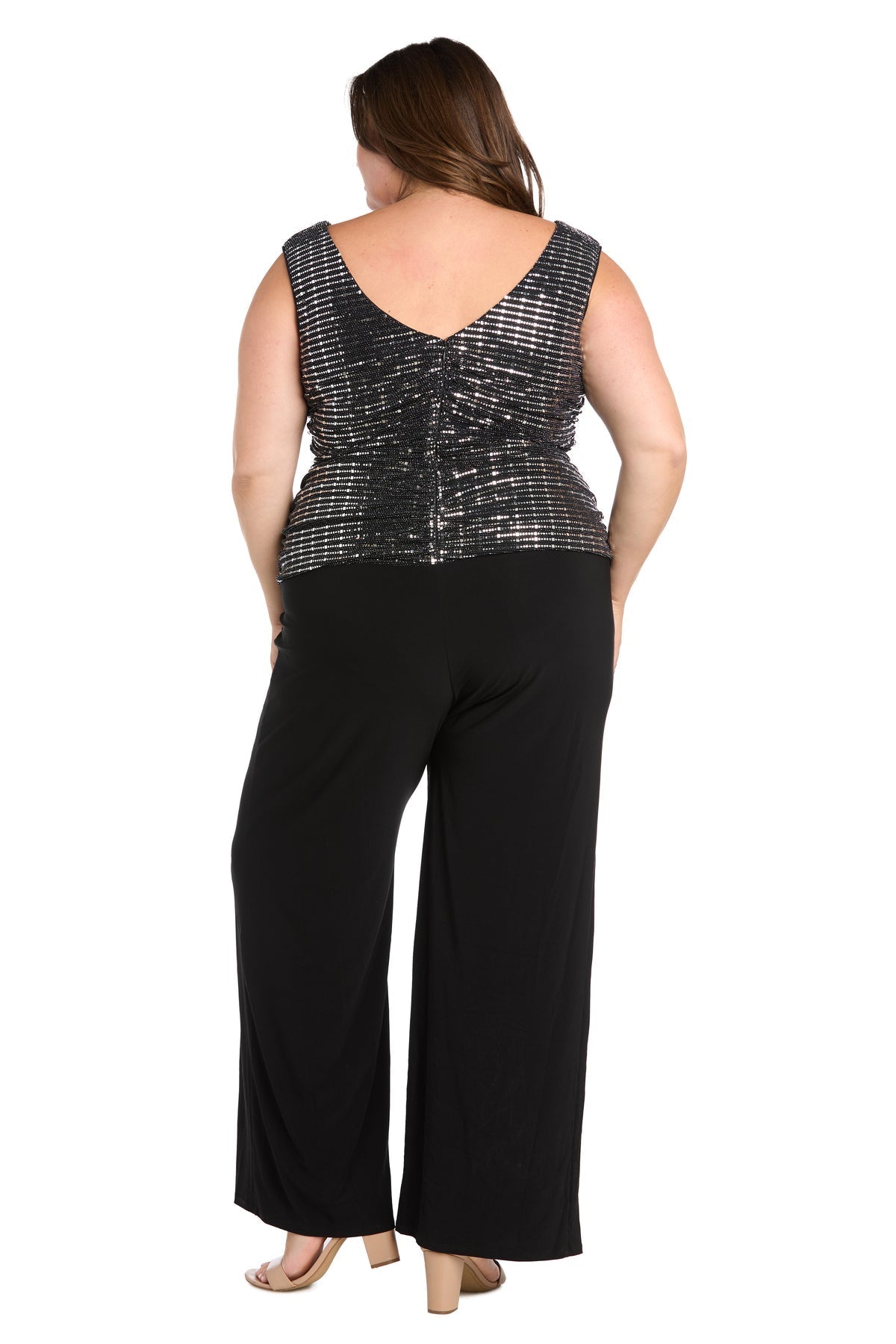 Plus Size Dresses Long Plus Size Formal Metallic Jumpsuit Silver/Black