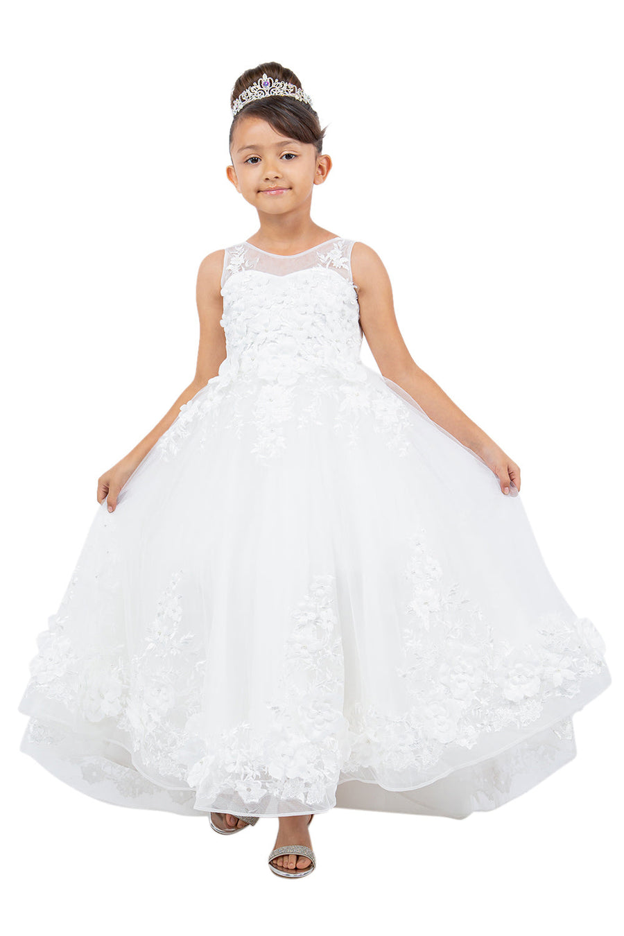 Flower Girl Dresses 3D Floral High Low Flower Gril Dress Off White