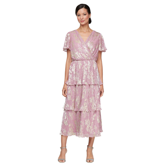 Formal Dresses Tiered Printed Formal Midi Dress Blush