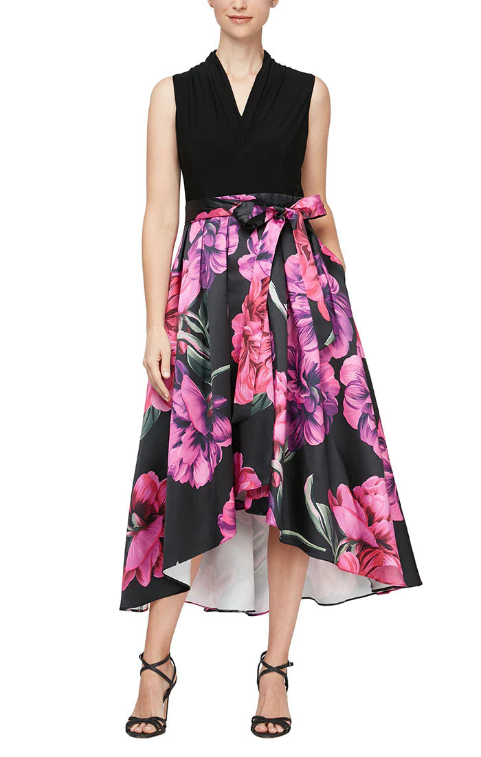 Formal Dresses Floral High Low Dress Black Multi