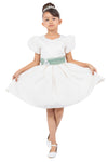 Short A Line Puff Sleeve Flower Girl Dress Ivory