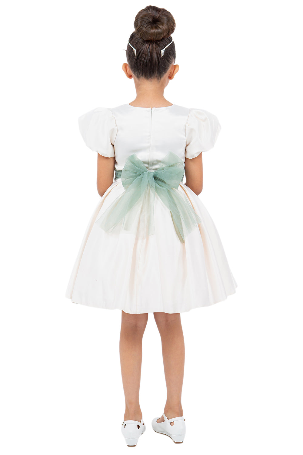Short A Line Puff Sleeve Flower Girl Dress Ivory