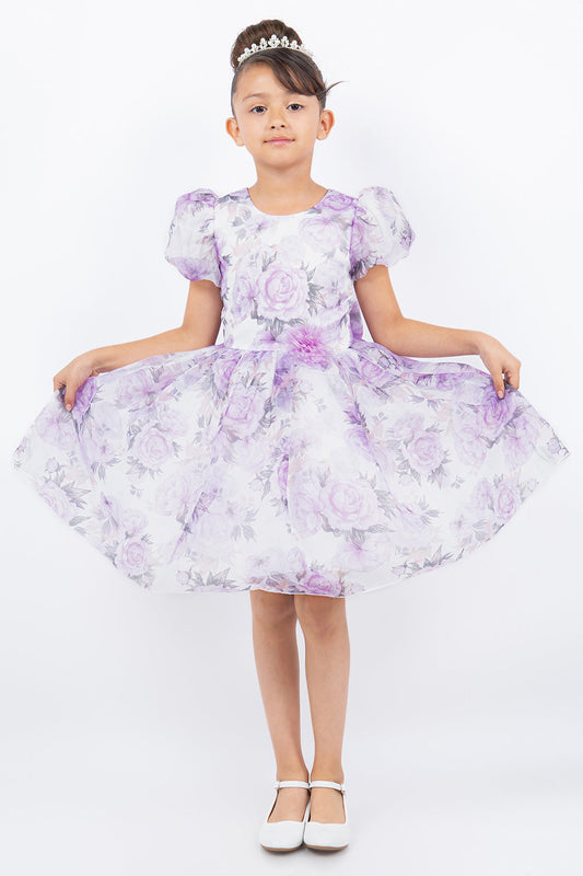 Flower Girl Dresses Short Floral Print Flower Girl Dress Lilac