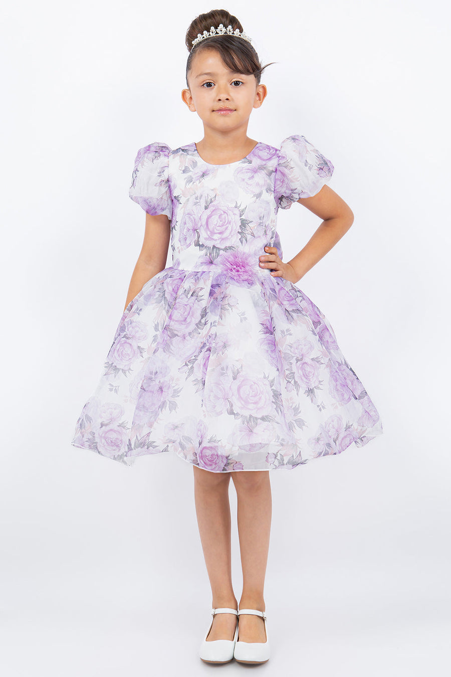 Flower Girl Dresses Short Floral Print Flower Girl Dress Lilac