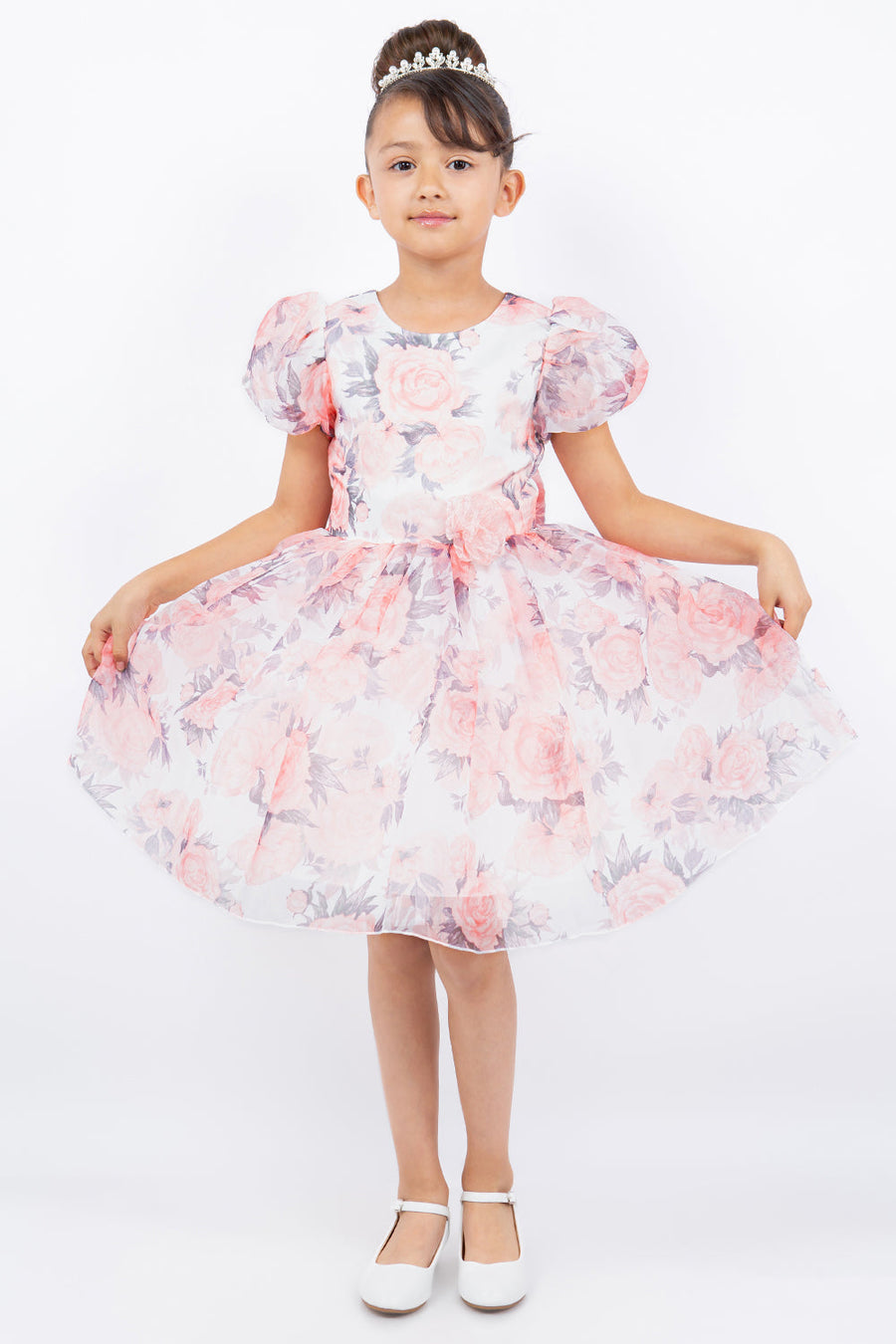 Flower Girl Dresses Short Floral Print Flower Girl Dress Peach