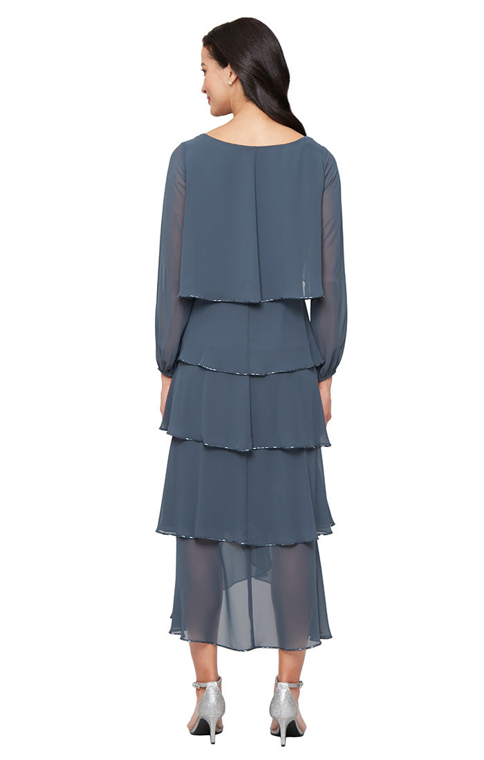 Cocktail Dresses Tea Length Layered Short Cocktail Dress Slate