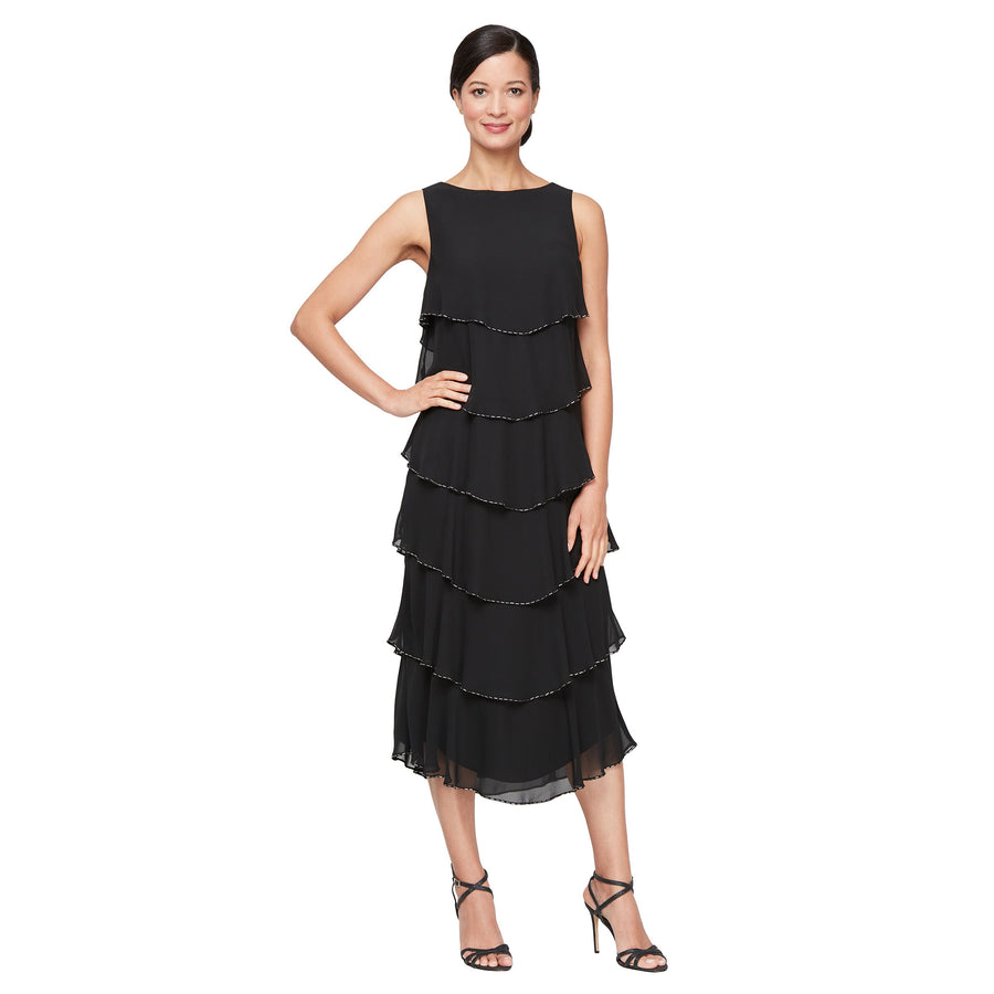 Cocktail Dresses Beaded Long Formal Tiered Tea Length Dress Black