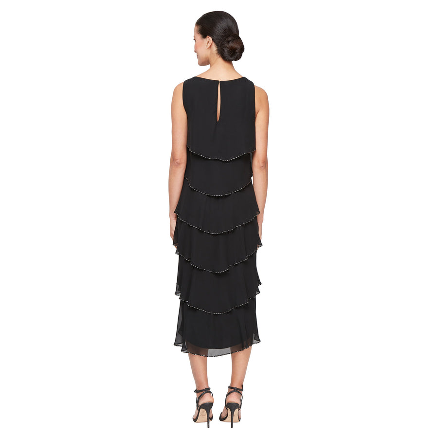 Cocktail Dresses Beaded Long Formal Tiered Tea Length Dress Black