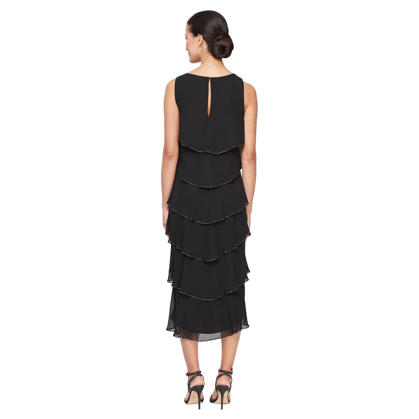 Cocktail Dresses Beaded Long Formal Tiered Tea Length Dress Black