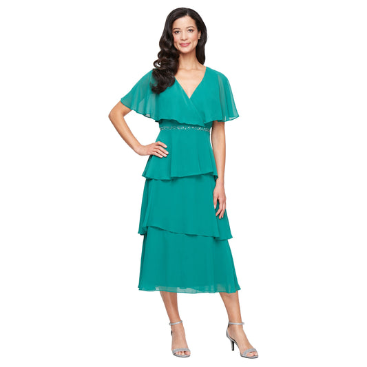 Mother of the Bride Dresses Midi Tiered Formal Mother of the Bride Dress Deep Green