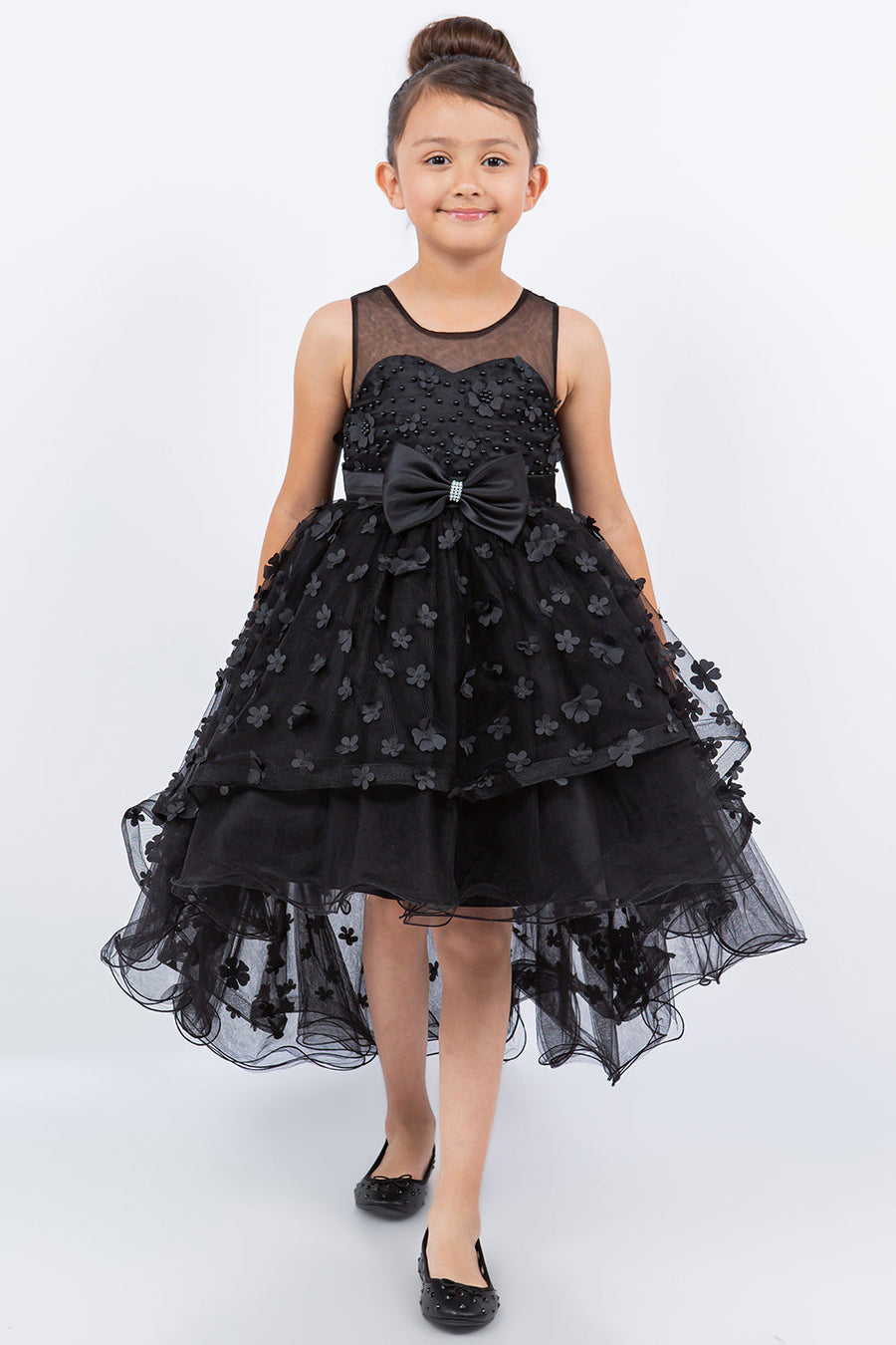 Flower Girl Dresses A Line 3D Floral High Low Flower Dress Black