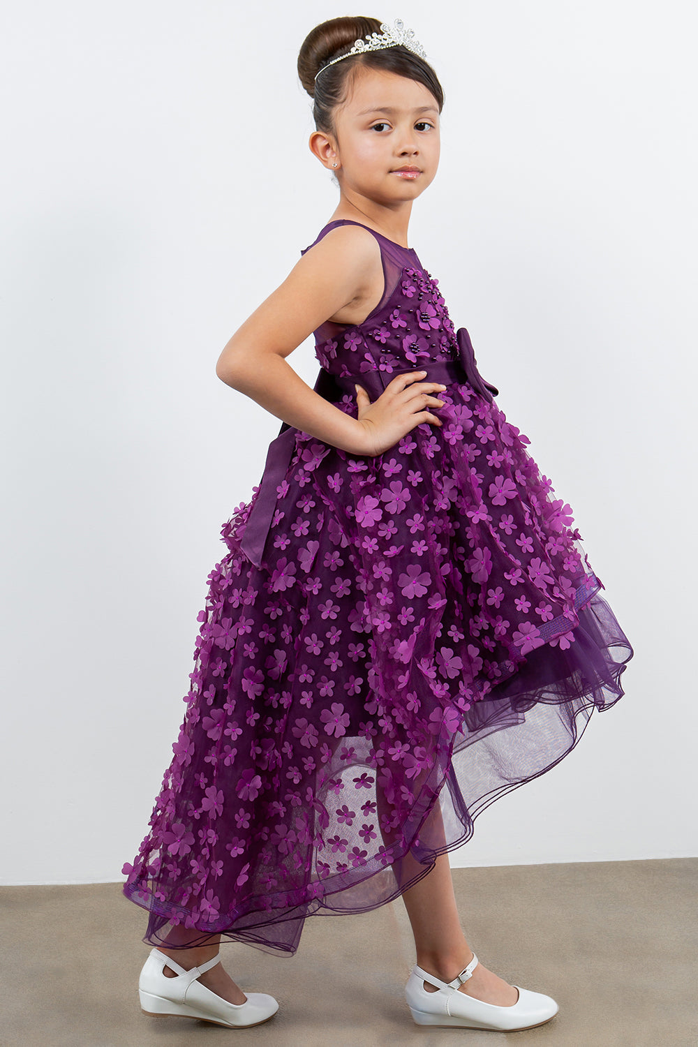 Flower Girl Dresses A Line 3D Floral High Low Flower Dress Purple