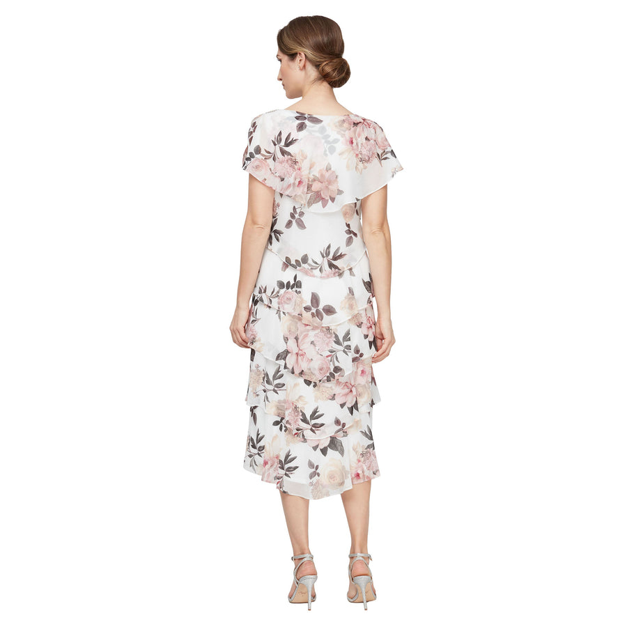 Formal Dresses Midi Length Floral Printed Formal Dress  Ivory/Pink